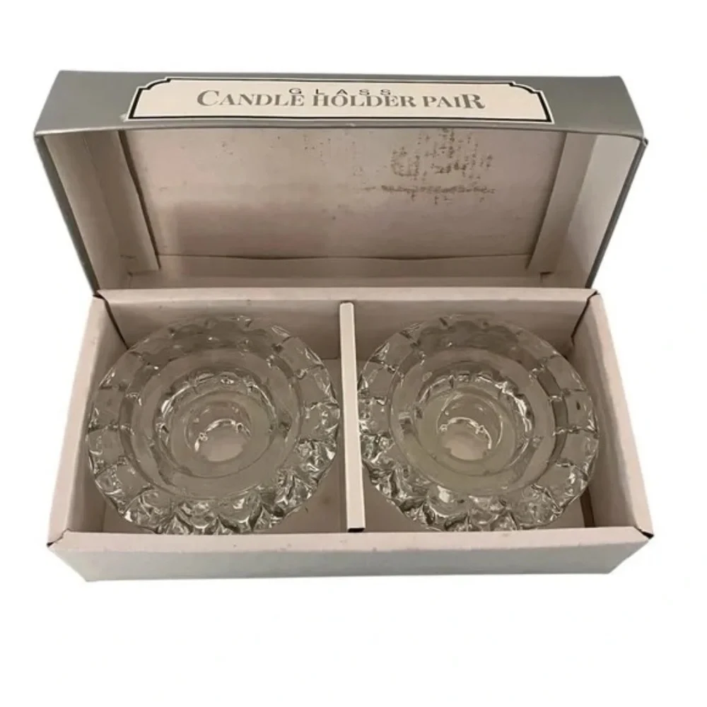 Vintage Pasari Glass Candle Holder Set Taper & Pillar Holders NIB